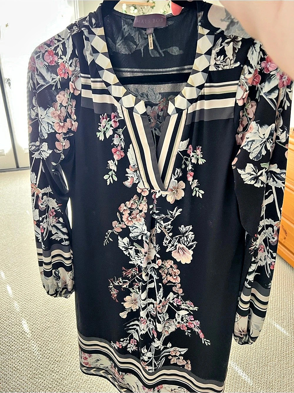 Floral Print Tunic in Black & Pink